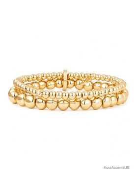18K Gold Plated Beaded Stretch Bracelet Women Stackable Pearl Jewelry Gift